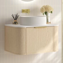 Ulualoha 750mm Natural Oak Wall Hung Single Vanity with Stone Countertop